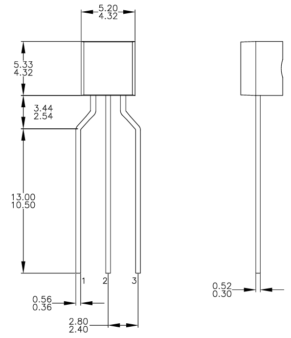 Transistors 2N3904 Size Dimensions